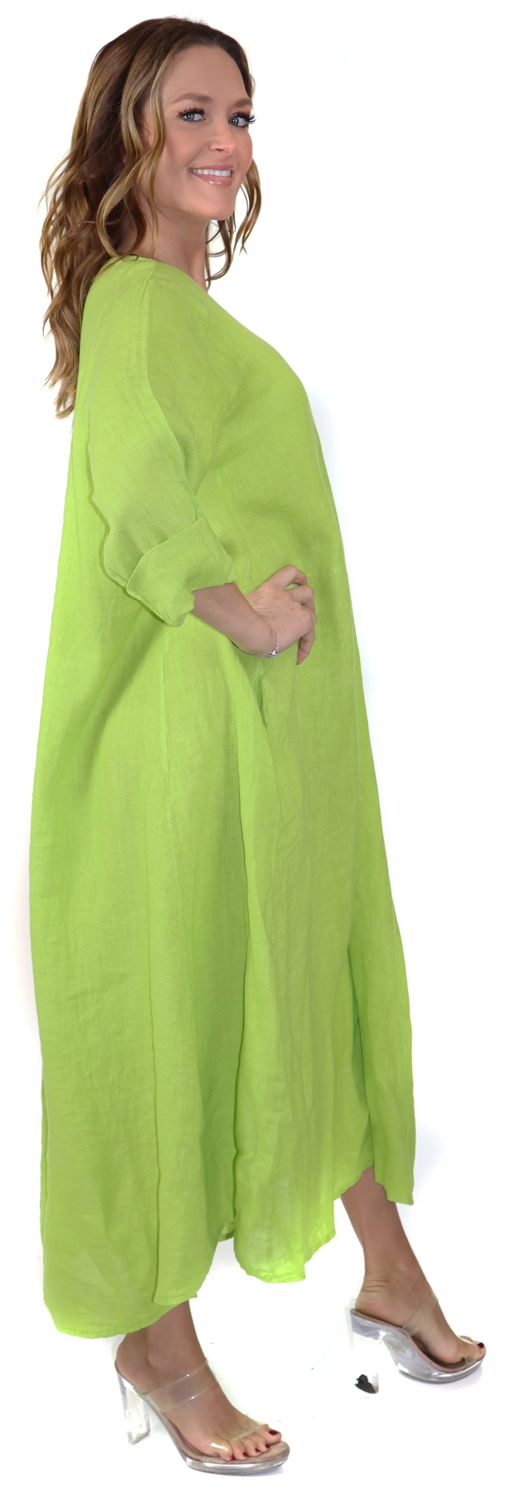 Womens Swing Maxi Dress, Loose Fitting, Made in Italy | Regular and Plus Sizes, 100% Linen