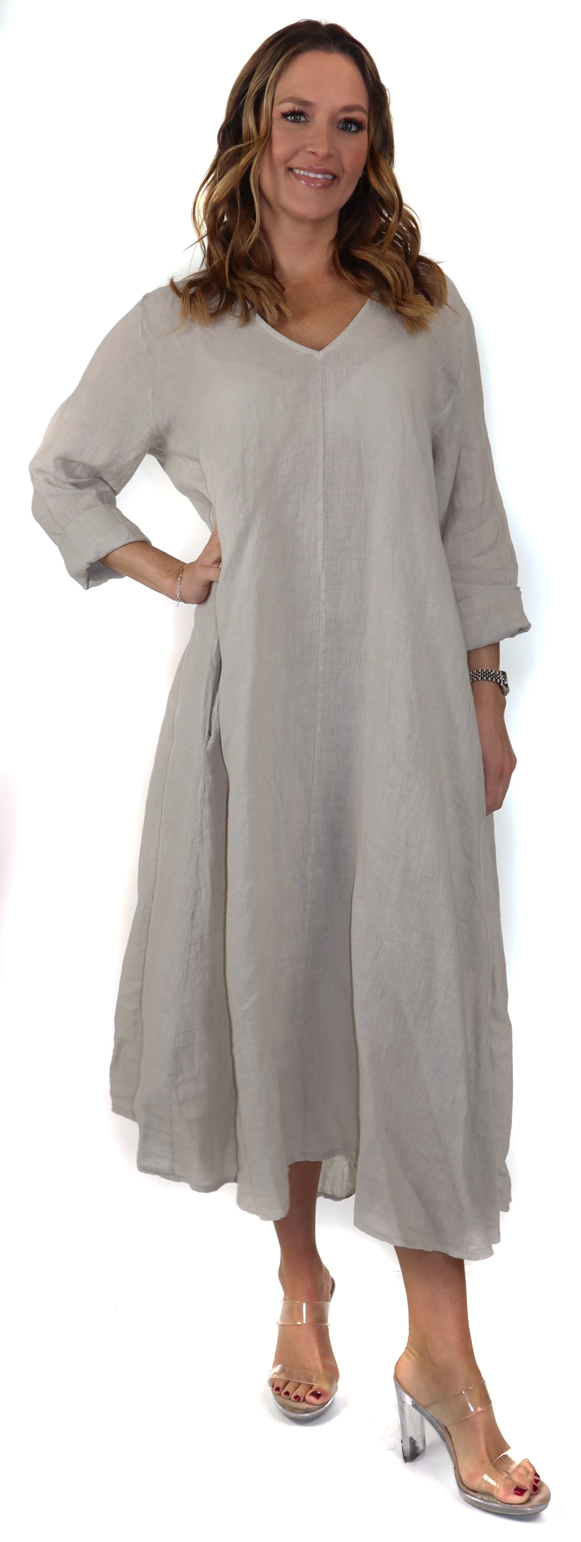 Womens Swing Maxi Dress, Loose Fitting, Made in Italy | Regular and Plus Sizes, 100% Linen