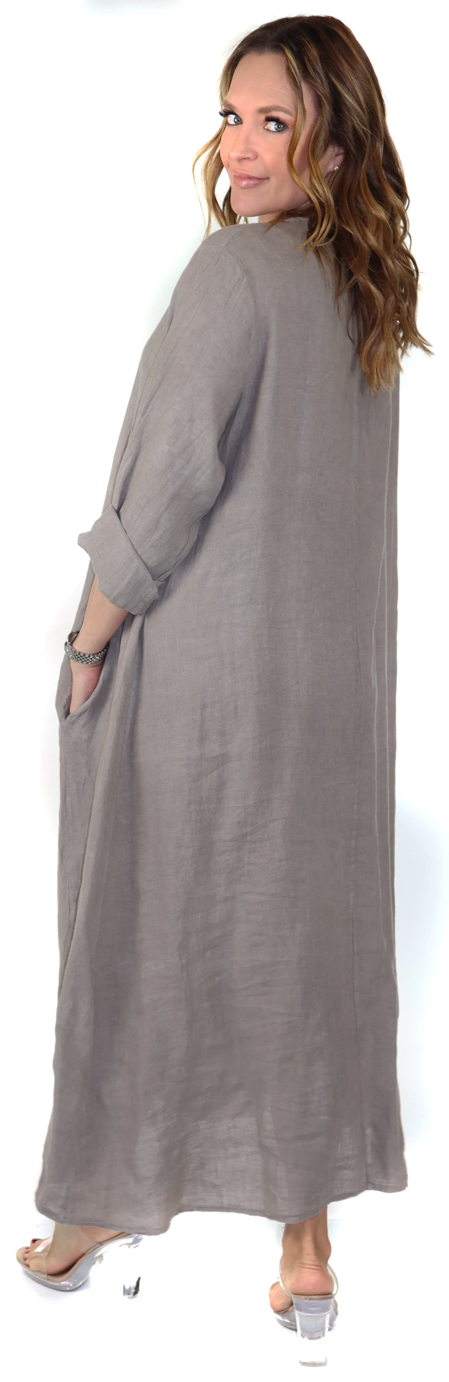 Womens Swing Maxi Dress, Loose Fitting, Made in Italy | Regular and Plus Sizes, 100% Linen