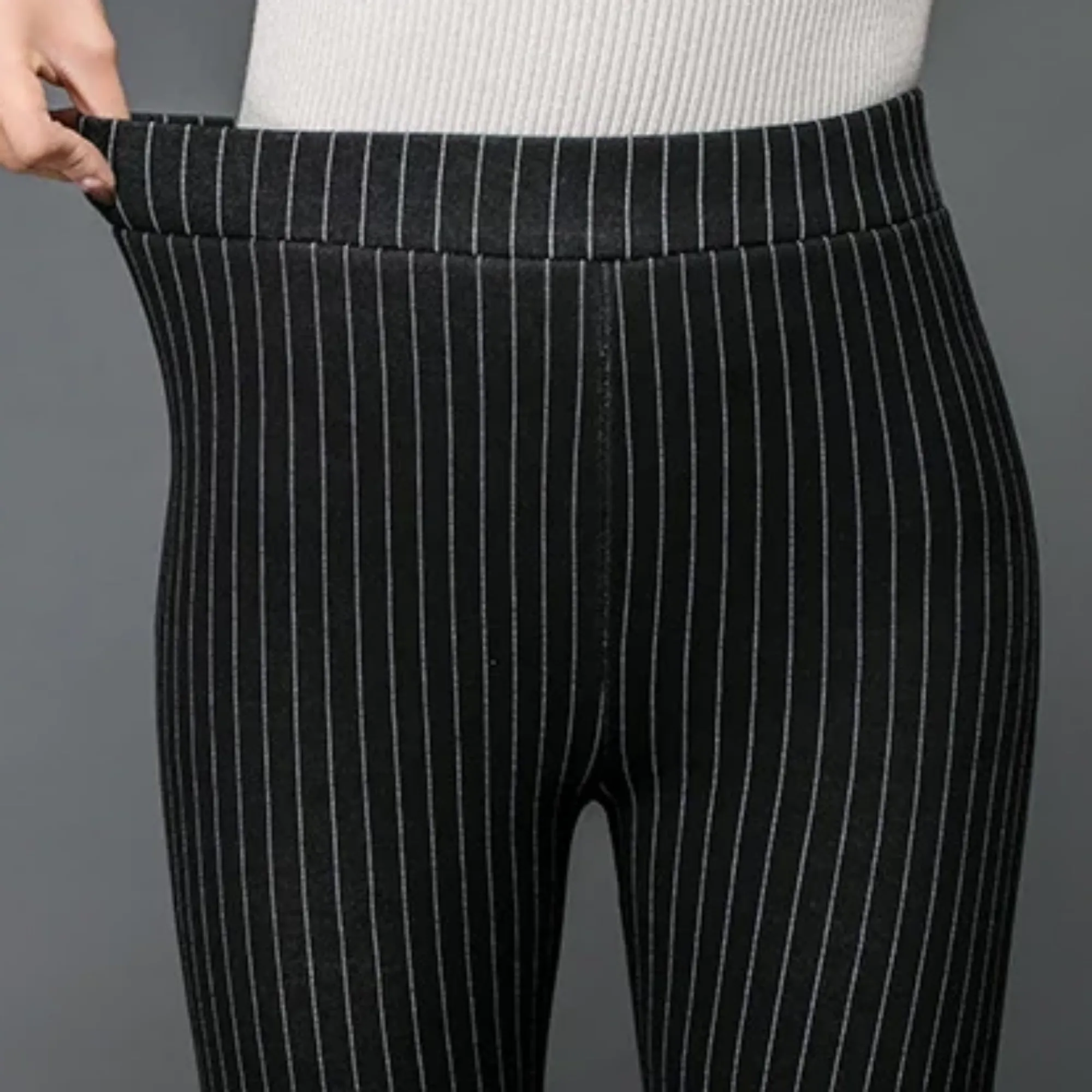Women's Winter Casual High-Waist Striped Skinny Warm Leggings