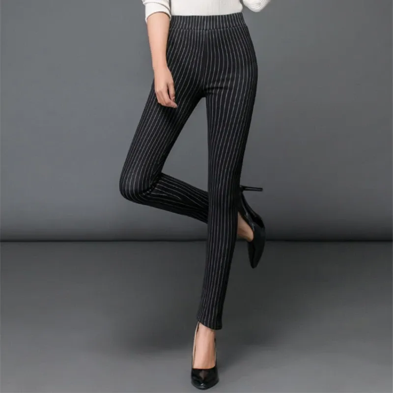 Women's Winter Casual High-Waist Striped Skinny Warm Leggings