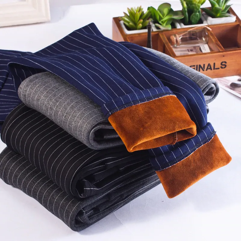 Women's Winter Casual High-Waist Striped Skinny Warm Leggings