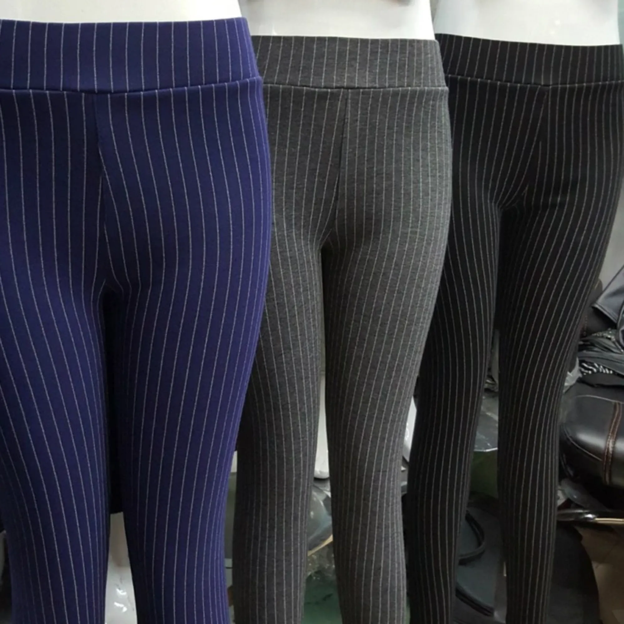 Women's Winter Casual High-Waist Striped Skinny Warm Leggings