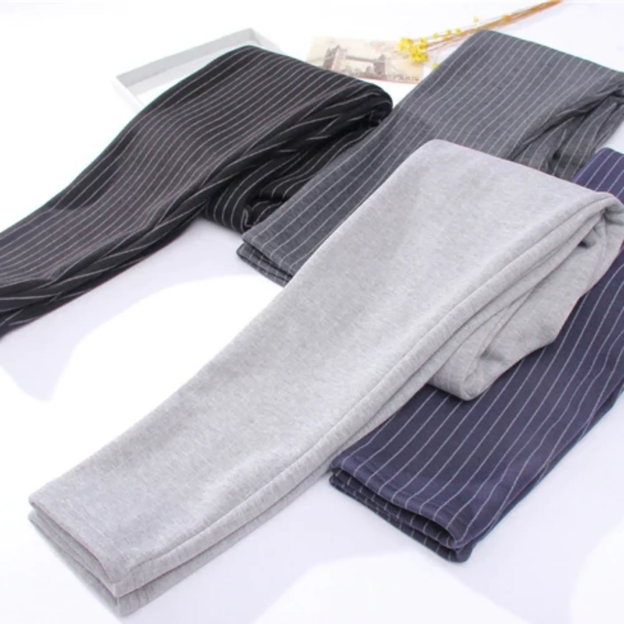Women's Winter Casual High-Waist Striped Skinny Warm Leggings