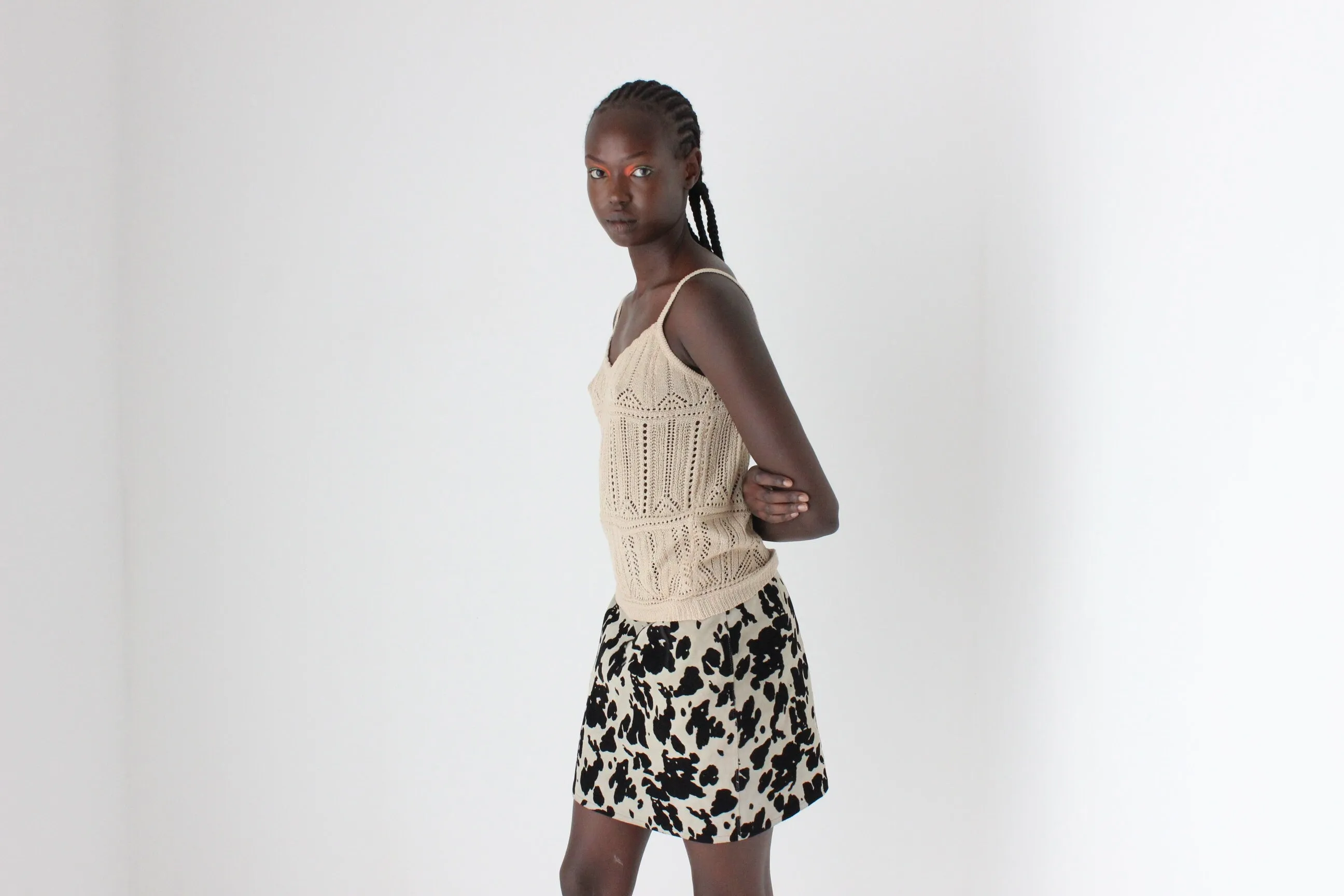 Y2K Textured Knit Beige Crochet Tank