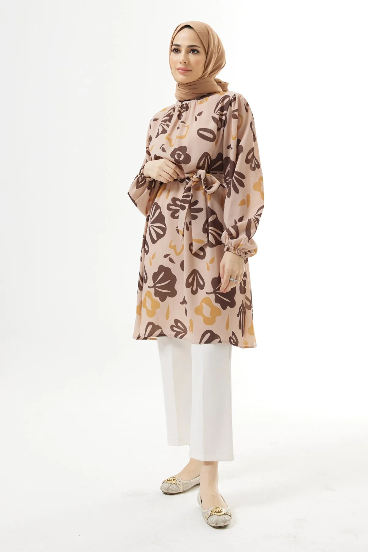 ZRF Women Belted Patterned Tunic - Mink - Norwalk