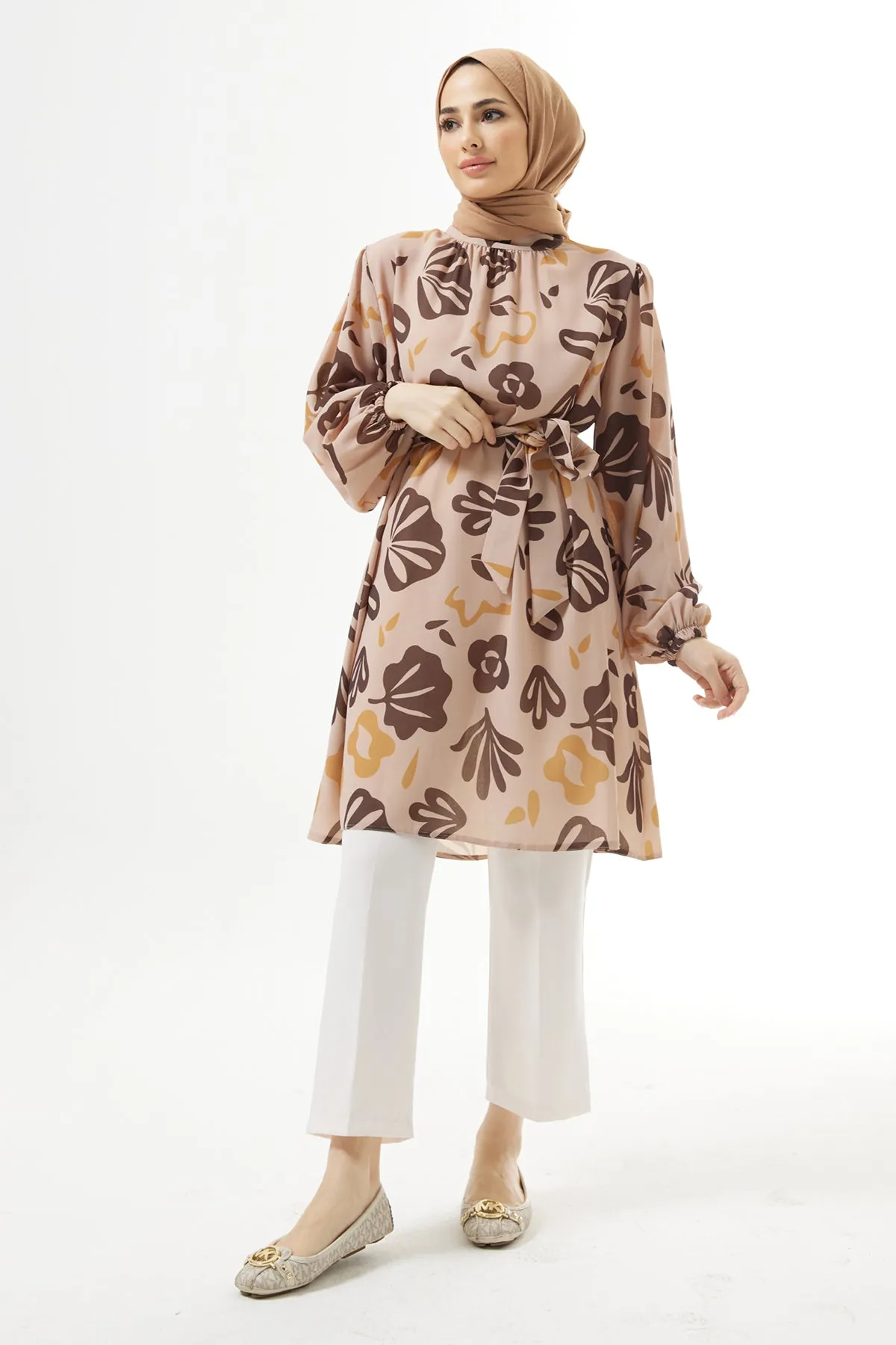 ZRF Women Belted Patterned Tunic - Mink - Norwalk