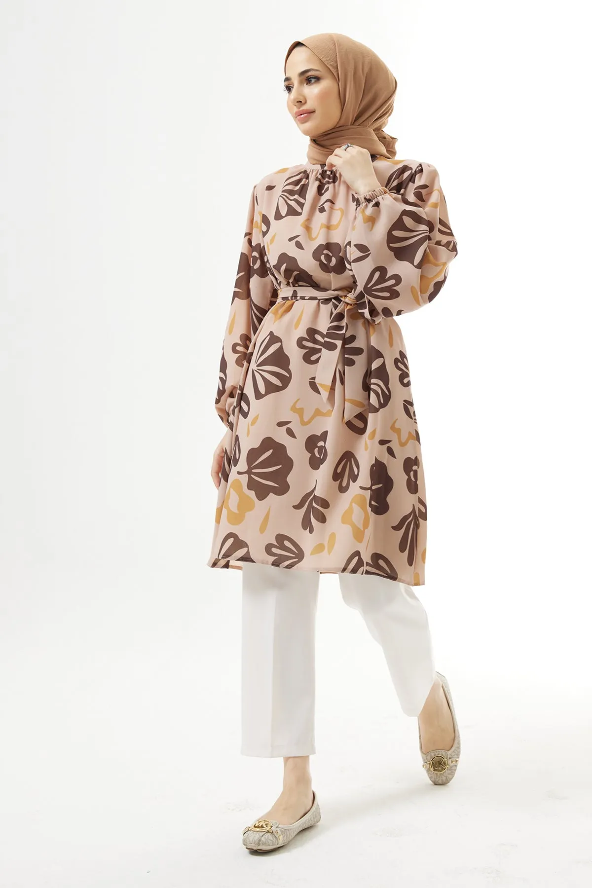 ZRF Women Belted Patterned Tunic - Mink - Norwalk