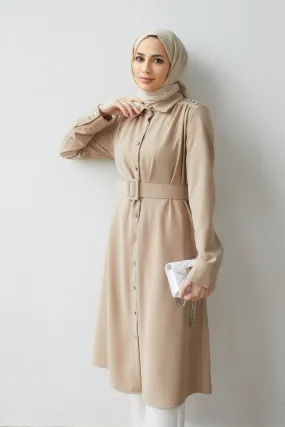 ZRF Women Belted Shoulder Stone Tunic - Beige - El Cajon